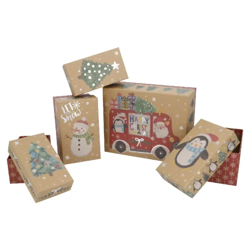 5er Set Geschenkkarton Xmas-Motiv