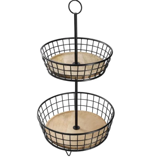 Etagere Holz/Metall, 2 Körbe, Schwarz, 68 Cm