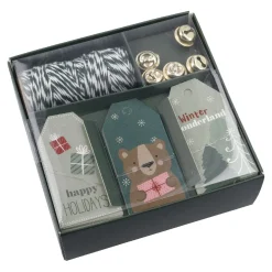 Geschenke-Set, Grün-weiß/grün, Kordel/Anhänger/Glocke