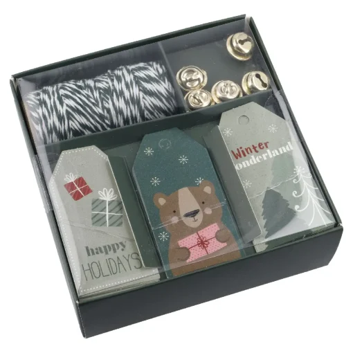 Geschenke-Set, Grün-weiß/grün, Kordel/Anhänger/Glocke