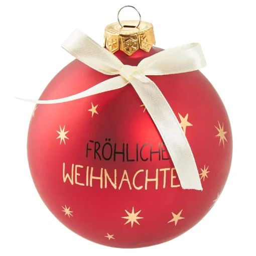 Glaskugel Spruch, Fröhliche/rot/matt, 10 Cm