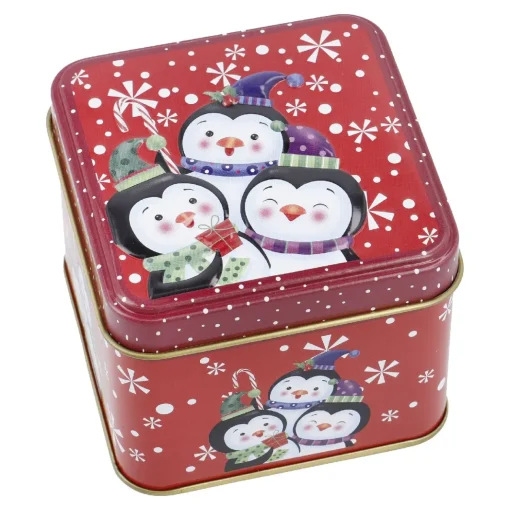 Keksdose Mini, Pinguin/rot, 8 X 8 X 6 Cm