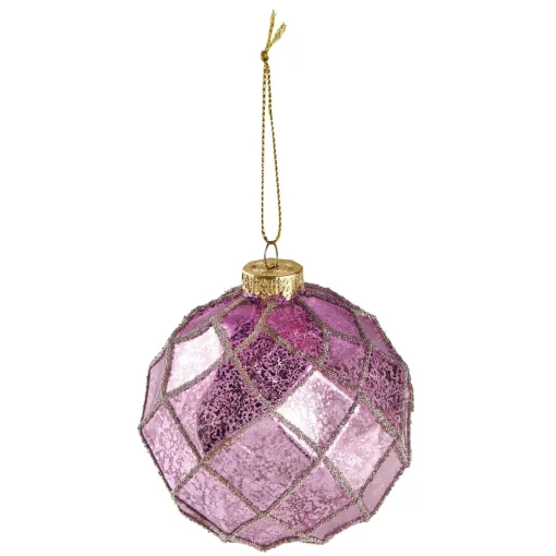 Kugel Relief, Quadrate/lila/gold, 10 Cm