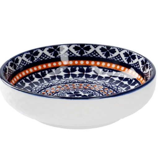 Schale China, Flach, Blau/orange, 9 Cm
