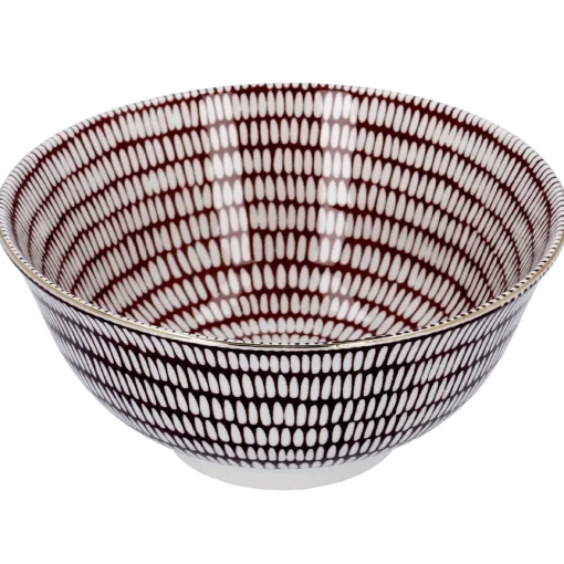 Schale China, Groß, Bordeaux/weiß, Stäbchen/Kreis