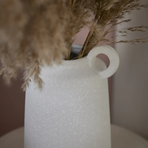 Vase Struktur Mit Henkel, Weiß, 25 Cm
