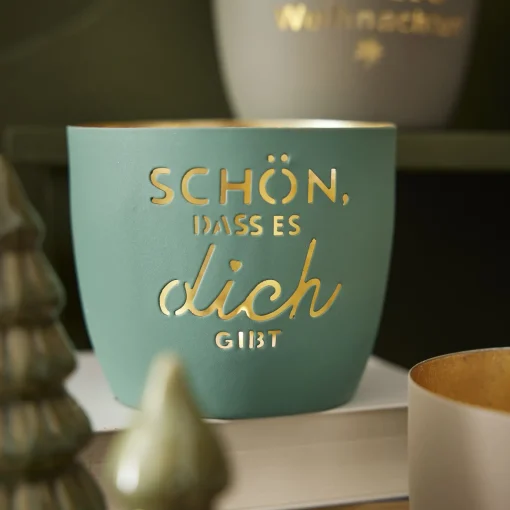 Windlicht Spruch, Schön/türkis, 10 X 8.5 Cm
